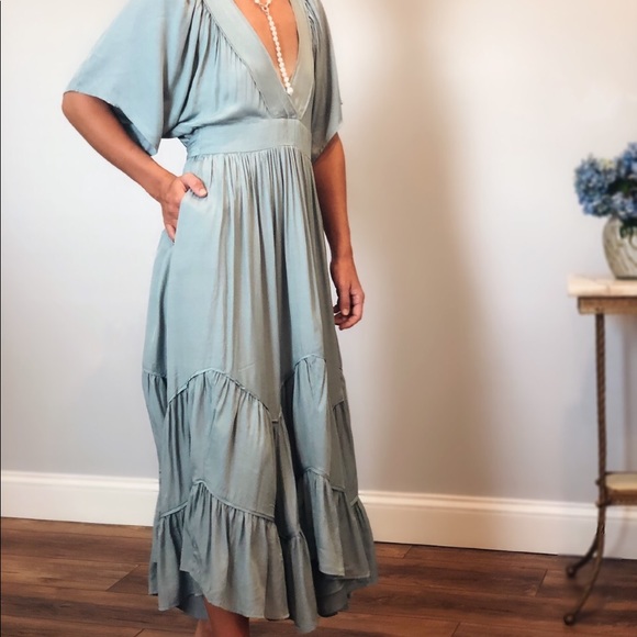 Last 1✨ Evie Blue Deep V Maxi Dress - Picture 5 of 8